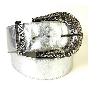 Alden Howard SILVER GENUINE LEATHER 2"Wd CORSET DRESS WOMEN'S BELT Sz S/M/L (D51